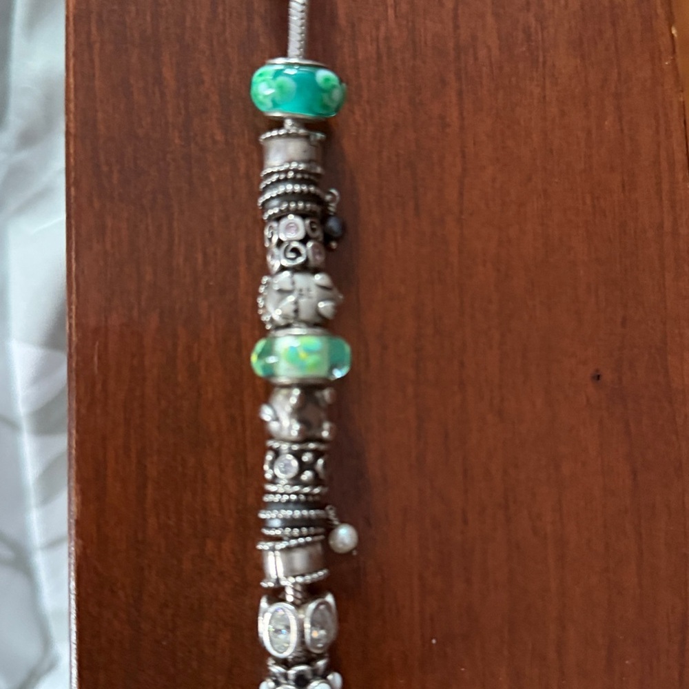 Pandora Silver Bracelet with Green Beads - Picture 3 of 4